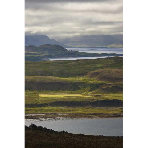 Iceland Farmland along Thorskafjordur Fjord Black Modern Wood Framed Art Print with Double Matting by Grall, Don