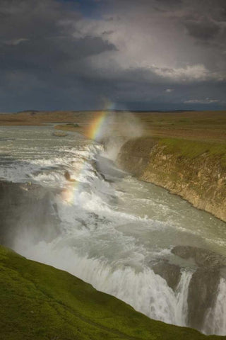 Iceland A rainbow arcs over Gullfoss falls Black Ornate Wood Framed Art Print with Double Matting by Grall, Don