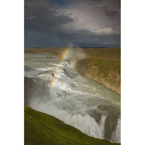 Iceland A rainbow arcs over Gullfoss falls Black Modern Wood Framed Art Print by Grall, Don