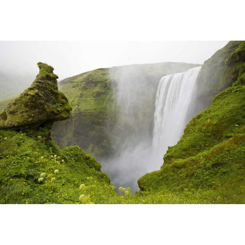 Iceland Waterfall plunges over a volcanic cliff Black Modern Wood Framed Art Print by Grall, Don