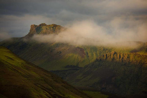 Iceland Low cloudsover mountain ridges at sunset Black Ornate Wood Framed Art Print with Double Matting by Grall, Don