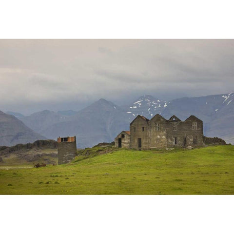 Iceland Abandoned farmhouse on a hill White Modern Wood Framed Art Print by Grall, Don