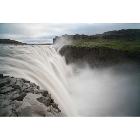 Iceland, Jokulsargljufur NP Dettifoss Waterfall Black Modern Wood Framed Art Print with Double Matting by Grall, Don