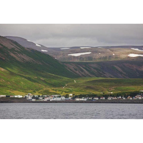 Iceland, HusavIk City and surrounding mountains Black Modern Wood Framed Art Print with Double Matting by Grall, Don