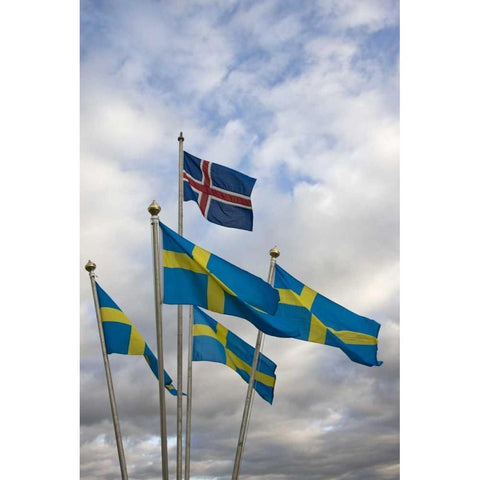 Iceland The national flag of Norway and Sweden Gold Ornate Wood Framed Art Print with Double Matting by Grall, Don