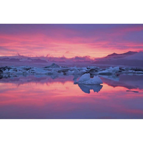 Iceland, Hofn Sunset over the Jokulsarlon lagoon Black Modern Wood Framed Art Print by Anon, Josh