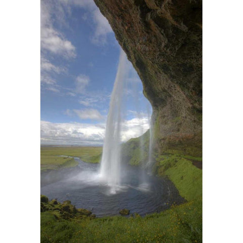 Iceland Scenic from Seljalandsfoss waterfall Black Modern Wood Framed Art Print with Double Matting by Anon, Josh