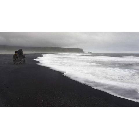Iceland, Vik black sand beach on rainy day Gold Ornate Wood Framed Art Print with Double Matting by Young, Bill