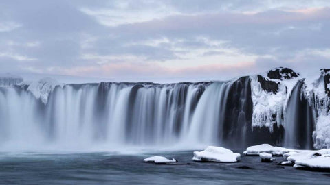 Iceland, Godafoss View of waterfall White Modern Wood Framed Art Print with Double Matting by Young, Bill