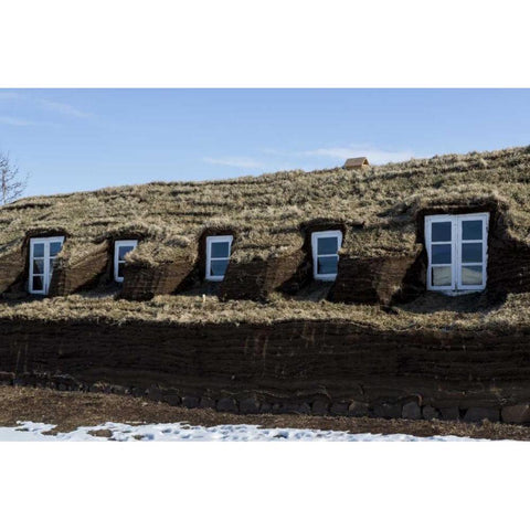 Iceland, Glumbaer Home made out of sod White Modern Wood Framed Art Print by Young, Bill