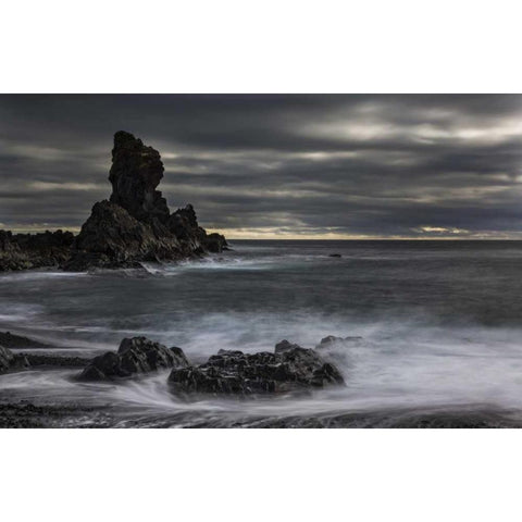 Iceland, Dritvik Stormy shoreline scenic Black Modern Wood Framed Art Print by Young, Bill
