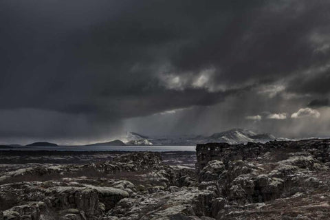 Iceland,Thingvellir NP Dark Rugged landscape Black Ornate Wood Framed Art Print with Double Matting by Young, Bill