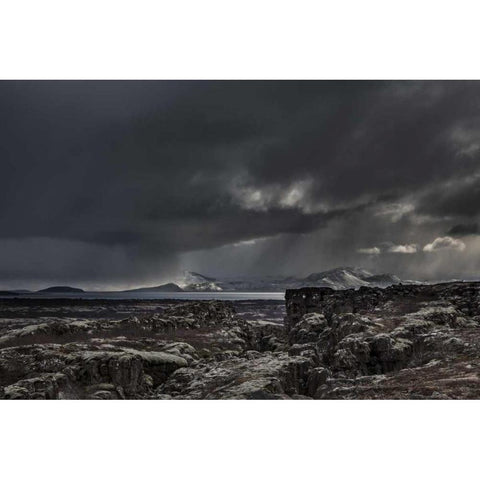 Iceland,Thingvellir NP Dark Rugged landscape Black Modern Wood Framed Art Print by Young, Bill