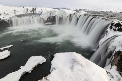 Iceland, Godafoss Landscape of waterfalls White Modern Wood Framed Art Print with Double Matting by Young, Bill