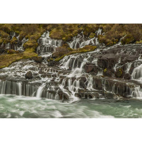 Iceland, Hraunfossar Waterfalls into stream Black Modern Wood Framed Art Print by Illg, Cathy and Gordon