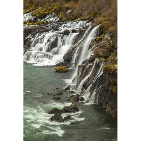 Iceland, Hraunfossar Waterfall over rocks Black Modern Wood Framed Art Print by Illg, Cathy and Gordon