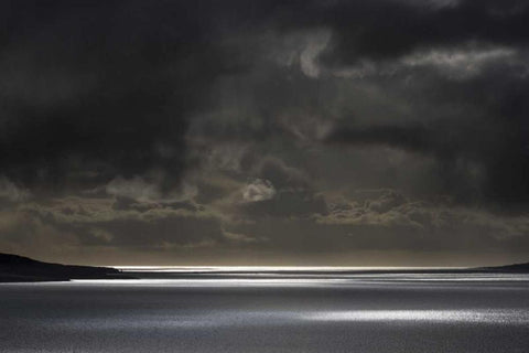 Iceland, Hvalfjordur Sunlight on ocean Black Ornate Wood Framed Art Print with Double Matting by Young, Bill