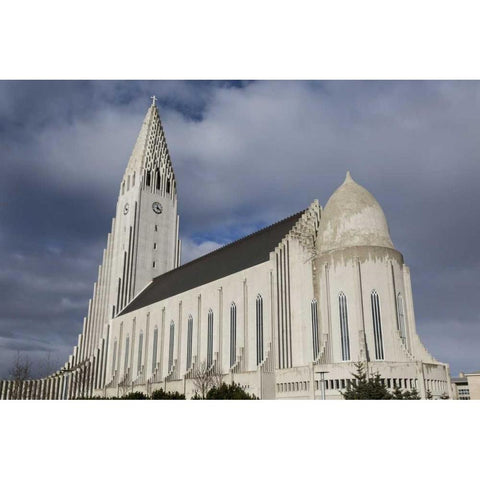 Iceland, Reykjavik Hallgrimskirkja Church White Modern Wood Framed Art Print by Young, Bill