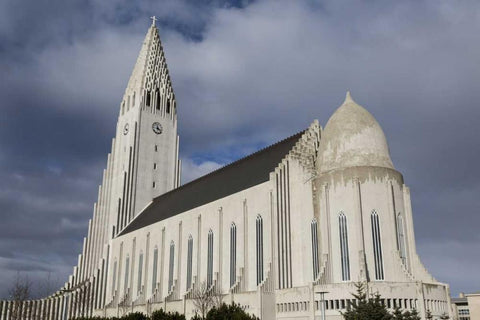 Iceland, Reykjavik Hallgrimskirkja Church Black Ornate Wood Framed Art Print with Double Matting by Young, Bill