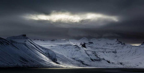 Iceland Sunlight bursts through storm clouds Black Ornate Wood Framed Art Print with Double Matting by Young, Bill