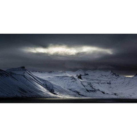 Iceland Sunlight bursts through storm clouds Black Modern Wood Framed Art Print by Young, Bill