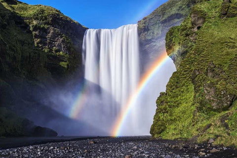 Iceland, Skogafoss Waterfall and rainbow White Modern Wood Framed Art Print with Double Matting by Kirkland, Dennis