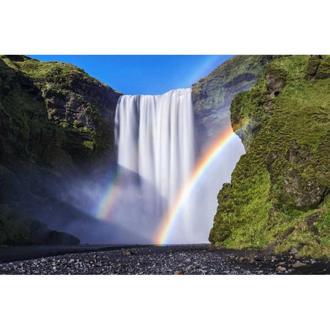 Iceland, Skogafoss Waterfall and rainbow Black Modern Wood Framed Art Print with Double Matting by Kirkland, Dennis