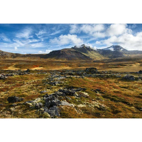 Iceland, Snaefellsnes Peninsula Autumn landscape White Modern Wood Framed Art Print by Kirkland, Dennis