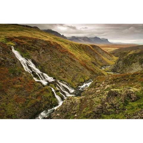 Iceland, Snaefellsnes Small waterfall in fall Gold Ornate Wood Framed Art Print with Double Matting by Kirkland, Dennis