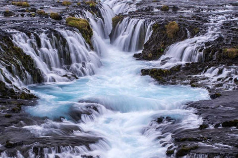 Iceland, Bruarfoss Waterfalls flow into river White Modern Wood Framed Art Print with Double Matting by Kirkland, Dennis