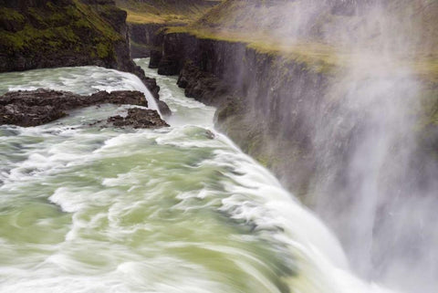 Iceland, Misty Gulfoss Waterfall and river White Modern Wood Framed Art Print with Double Matting by Kirkland, Dennis
