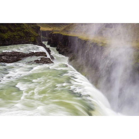 Iceland, Misty Gulfoss Waterfall and river Gold Ornate Wood Framed Art Print with Double Matting by Kirkland, Dennis