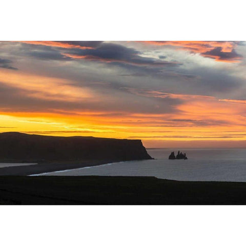 Iceland, Dyrholaey Sunrise over ocean and land Black Modern Wood Framed Art Print by Kirkland, Dennis