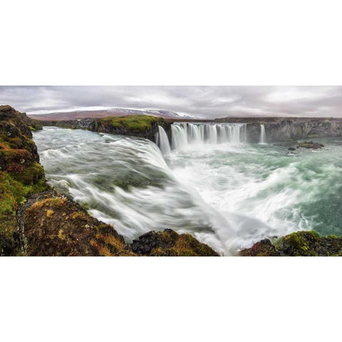 Iceland, Godafoss Scenic of waterfall Black Modern Wood Framed Art Print by Kirkland, Dennis