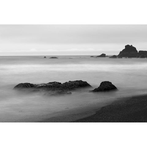 Basalt sea stacks in the ocean-Vik-Iceland White Modern Wood Framed Art Print by Su, Keren
