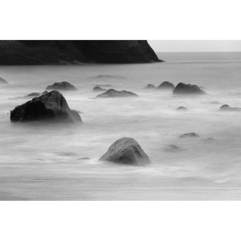 Basalt sea stacks in the ocean-Vik-Iceland White Modern Wood Framed Art Print by Su, Keren