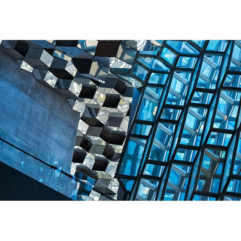 Inside Harpa Concert Hall and Conference Center inspired by the basalt landscape of Iceland-Reykjav Black Modern Wood Framed Art Print with Double Matting by Su, Keren