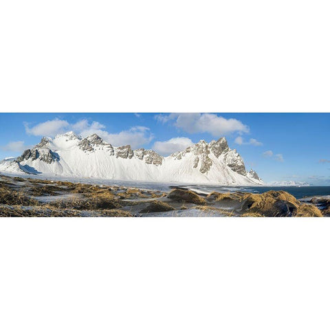 Coastal landscape with dunes at iconic Stokksnes during winter and stormy conditions Iceland Gold Ornate Wood Framed Art Print with Double Matting by Zwick, Martin