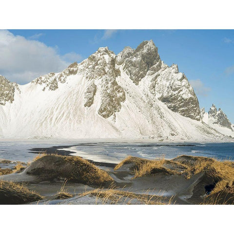 Coastal landscape with dunes at iconic Stokksnes during winter and stormy conditions Iceland Black Modern Wood Framed Art Print with Double Matting by Zwick, Martin