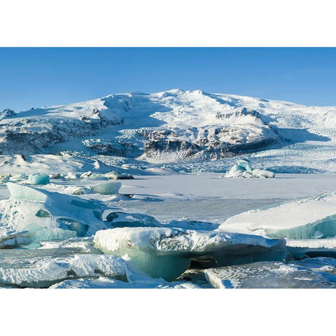 Glacier Fjallsjoekull and frozen glacial lake Fjallsarlon in Vatnajokull National Park White Modern Wood Framed Art Print by Zwick, Martin