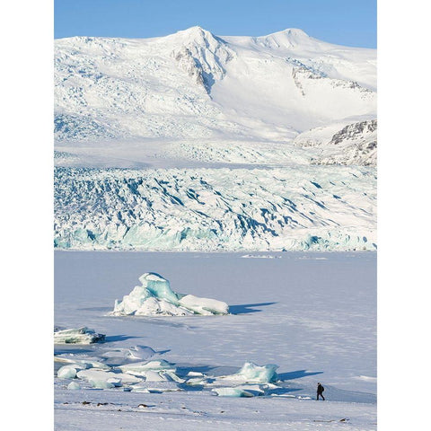Glacier Fjallsjoekull and frozen glacial lake Fjallsarlon in Vatnajokull National Park Black Modern Wood Framed Art Print with Double Matting by Zwick, Martin