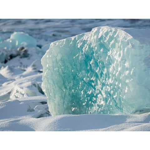Northern shore of glacial lagoon Jokulsarlon with glacier Breidamerkurjokull White Modern Wood Framed Art Print by Zwick, Martin