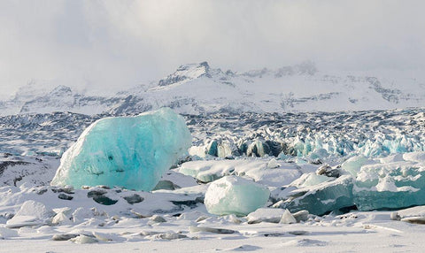 Northern shore of glacial lagoon Jokulsarlon with glacier Breidamerkurjokull White Modern Wood Framed Art Print with Double Matting by Zwick, Martin