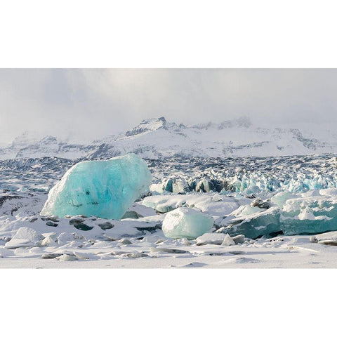Northern shore of glacial lagoon Jokulsarlon with glacier Breidamerkurjokull White Modern Wood Framed Art Print by Zwick, Martin