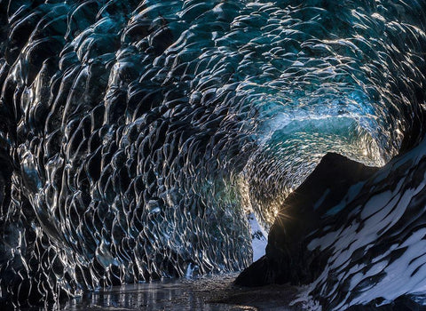 Ice cave at the northern shore of glacial lagoon Jokulsarlon in glacier Breidamerkurjokull Black Ornate Wood Framed Art Print with Double Matting by Zwick, Martin
