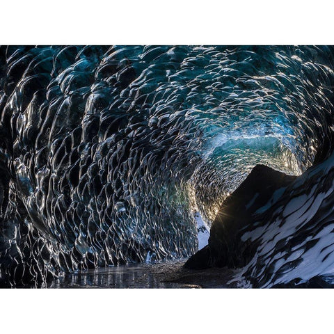Ice cave at the northern shore of glacial lagoon Jokulsarlon in glacier Breidamerkurjokull Black Modern Wood Framed Art Print with Double Matting by Zwick, Martin