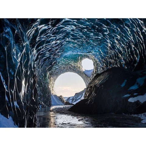 Ice cave at the northern shore of glacial lagoon Jokulsarlon in glacier Breidamerkurjokull Black Modern Wood Framed Art Print with Double Matting by Zwick, Martin