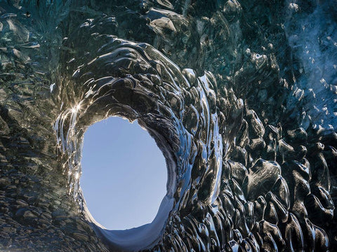 Ice cave at the northern shore of glacial lagoon Jokulsarlon in glacier Breidamerkurjokull Black Ornate Wood Framed Art Print with Double Matting by Zwick, Martin