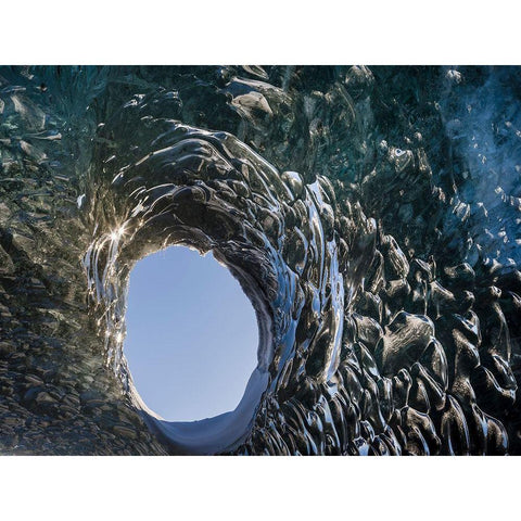 Ice cave at the northern shore of glacial lagoon Jokulsarlon in glacier Breidamerkurjokull Black Modern Wood Framed Art Print by Zwick, Martin