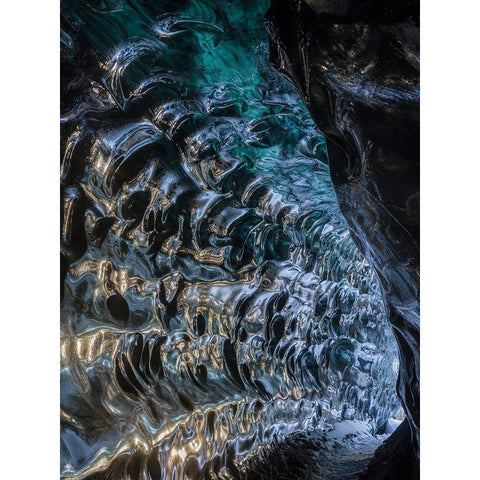 Ice cave at the northern shore of glacial lagoon Jokulsarlon in glacier Breidamerkurjokull White Modern Wood Framed Art Print by Zwick, Martin